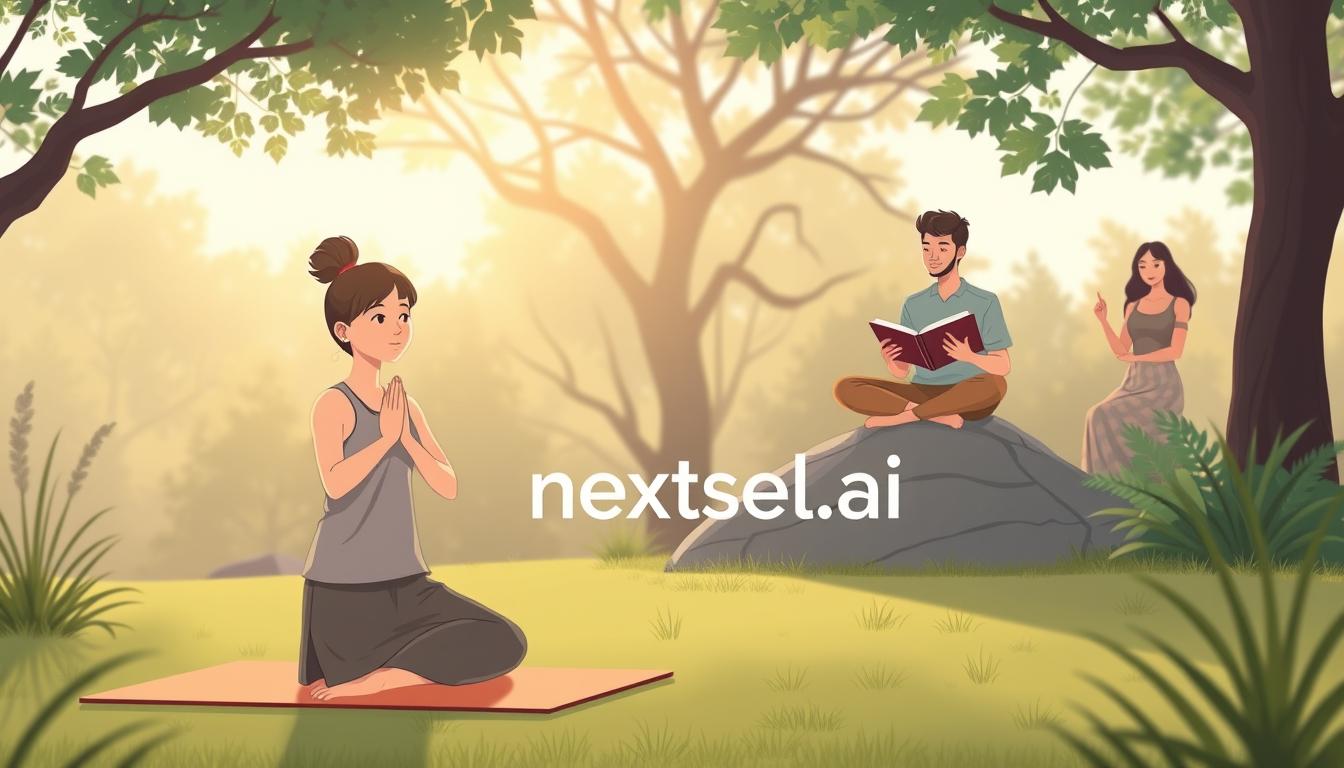 A calm, contemplative scene illustrating self-awareness and mindfulness practice